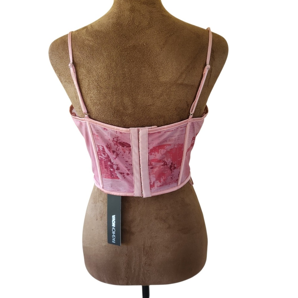 NWT Fashion Nova Corset Top Women's Size L Pink Mesh Lace Coquette - Picture 3 of 9